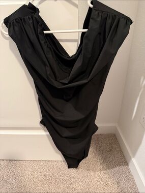 Amazon Black  Draped Bodysuit with Cowl